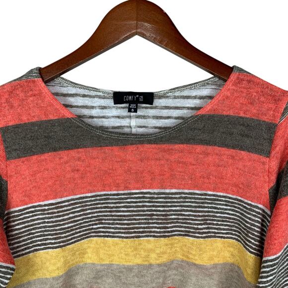 Comfy USA Top Stripe Knit Colorful Cropped Asymmetrical Hem Women's S - Picture 3 of 8